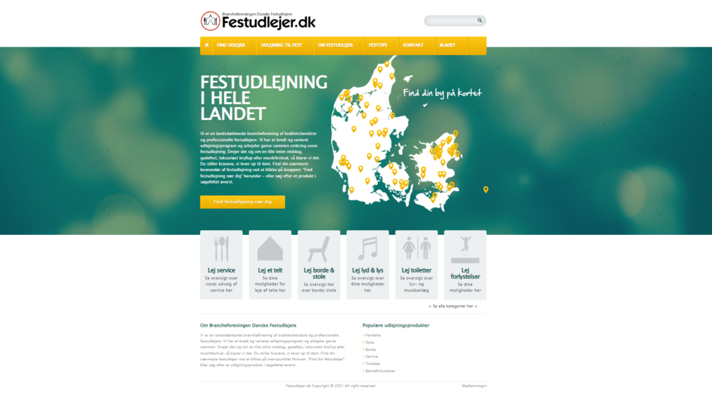 Skærmbillede af gammel hjemmeside på festudlejer.dk