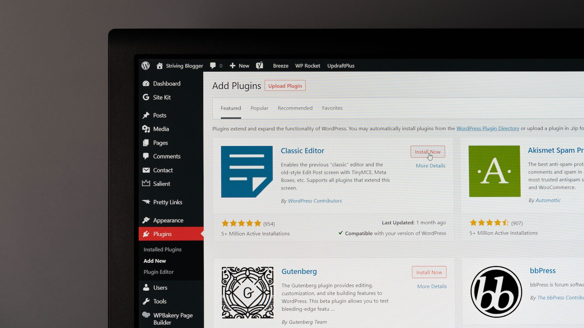 Skærmbillede af WordPress administrationen